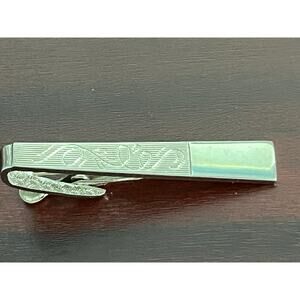 VTG Pioneer Tie Clip Silver Tone Engraved Scrolls Office Preppy